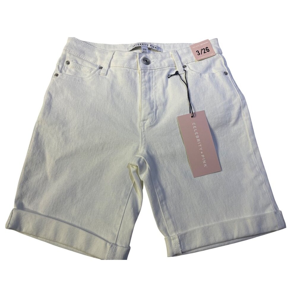 Celebrity Pink Size 3/26 Mid Rise White Bermuda Shorts Denim Stretch